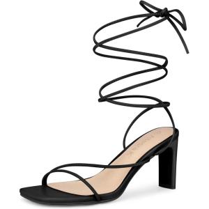 imageAllegra K Womens Lace Up Strappy Block High Heel SandalsBlack