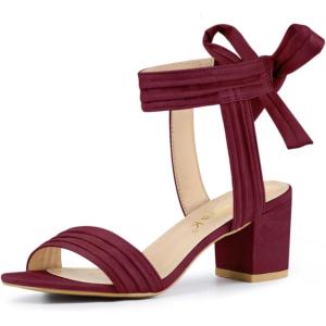 imageAllegra K Womens Open Toe Ankle Tie Back Block Heels SandalsBurgundy