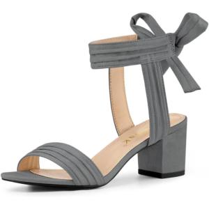 imageAllegra K Womens Open Toe Ankle Tie Back Block Heels SandalsGrey