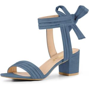 imageAllegra K Womens Open Toe Ankle Tie Back Block Heels SandalsHaze Blue