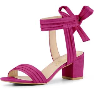 imageAllegra K Womens Open Toe Ankle Tie Back Block Heels SandalsHot Pink