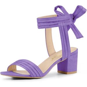 imageAllegra K Womens Open Toe Ankle Tie Back Block Heels SandalsPurple