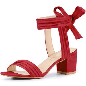 imageAllegra K Womens Open Toe Ankle Tie Back Block Heels SandalsRed
