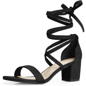imageAllegra K Womens Open Toe Lace Up Mid Chunky Heeled SandalsBlack