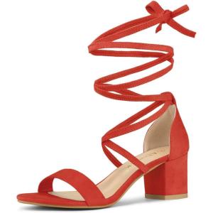 imageAllegra K Womens Open Toe Lace Up Mid Chunky Heeled SandalsOrange