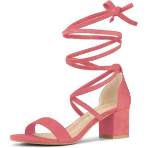 imageAllegra K Womens Open Toe Lace Up Mid Chunky Heeled SandalsWatermelon Red