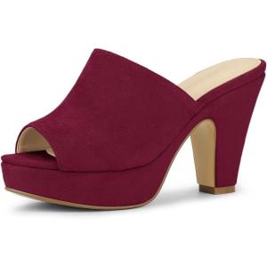 imageAllegra K Womens Open Toe Platform Chunky Heel Slides SandalsBurgundy