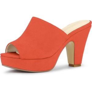 imageAllegra K Womens Open Toe Platform Chunky Heel Slides SandalsCoral Orange