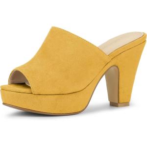 imageAllegra K Womens Open Toe Platform Chunky Heel Slides SandalsYellow