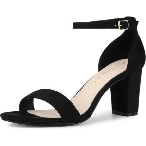 imageAllegra K Womens Open Toe Printed Ankle Strap Chunky High Heel SandalsBlack
