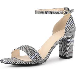 imageAllegra K Womens Open Toe Printed Ankle Strap Chunky High Heel SandalsBlack White