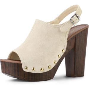 imageAllegra K Womens Open Toe Slingback Platform Chunky Heels SandalsBeige
