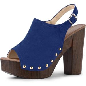 imageAllegra K Womens Open Toe Slingback Platform Chunky Heels SandalsDark Blue
