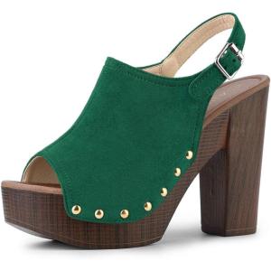 imageAllegra K Womens Open Toe Slingback Platform Chunky Heels SandalsGreen