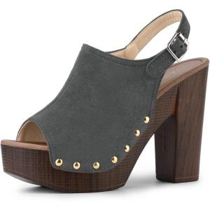 imageAllegra K Womens Open Toe Slingback Platform Chunky Heels SandalsGrey