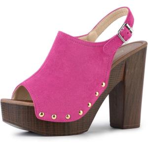 imageAllegra K Womens Open Toe Slingback Platform Chunky Heels SandalsHot Pink