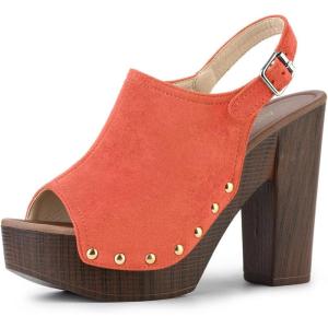 imageAllegra K Womens Open Toe Slingback Platform Chunky Heels SandalsOrange