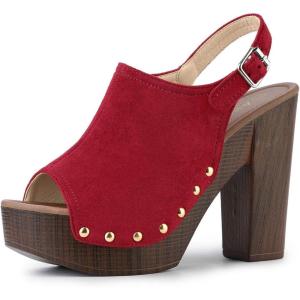 imageAllegra K Womens Open Toe Slingback Platform Chunky Heels SandalsRed