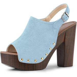 imageAllegra K Womens Open Toe Slingback Platform Chunky Heels SandalsSky Blue