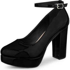 imageAllegra K Womens Platform Ankle Strap Chunky Heel Mary Janes PumpsBlack
