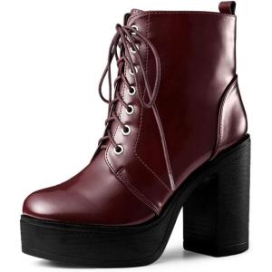 imageAllegra K Womens Platform Chunky High Heel Lace Up Combat BootsBurgundy