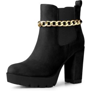 imageAllegra K Womens Platform Gold Chain Chunky High Heel Chelsea Ankle BootsBlack