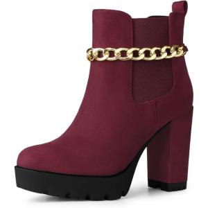 imageAllegra K Womens Platform Gold Chain Chunky High Heel Chelsea Ankle BootsBurgundy