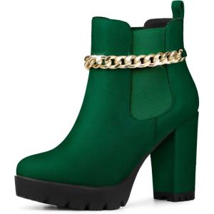 imageAllegra K Womens Platform Gold Chain Chunky High Heel Chelsea Ankle BootsGreen