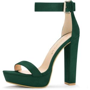 imageAllegra K Womens Platform High Heel Ankle Strap Chunky Heels SandalsDark Green