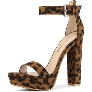 imageAllegra K Womens Platform High Heel Ankle Strap Chunky Heels SandalsLeopard