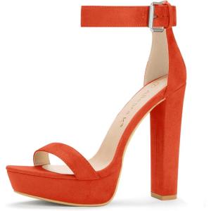 imageAllegra K Womens Platform High Heel Ankle Strap Chunky Heels SandalsOrange