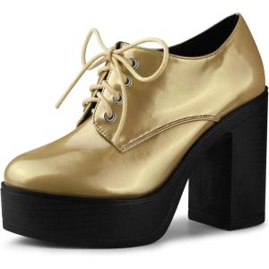 imageAllegra K Womens Platform Lace Up Chunky Heel Ankle BootsGold