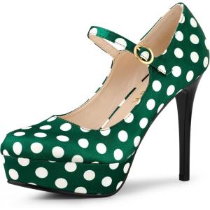 imageAllegra K Womens Platform Mary Jane Polka Dots Round Toe Stiletto High Heel PumpsDark Green
