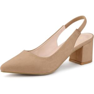 imageAllegra K Womens Pointed Toe Block Heel Pumps Nude Slingback Heels  75 M US