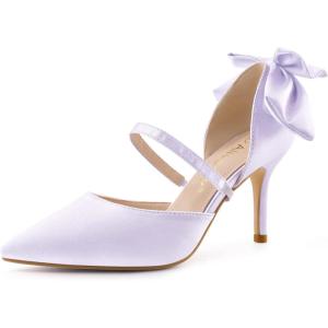 imageAllegra K Womens Pointed Toe Bow Satin Stiletto Heels PumpsPurple