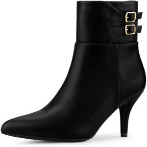 imageAllegra K Womens Pointed Toe Buckle Stiletto Heels Ankle BootsBlack