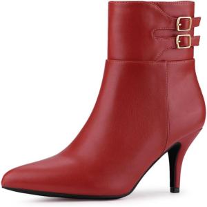 imageAllegra K Womens Pointed Toe Buckle Stiletto Heels Ankle BootsRed