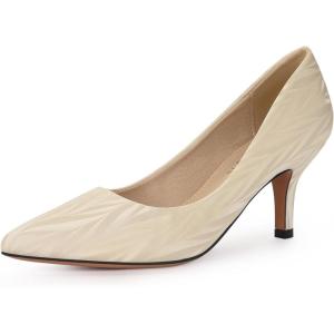 imageAllegra K Womens Pointed Toe Leaves Print Slip on Kitten Heel PumpsBeige