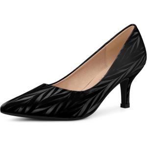 imageAllegra K Womens Pointed Toe Leaves Print Slip on Kitten Heel PumpsBlack