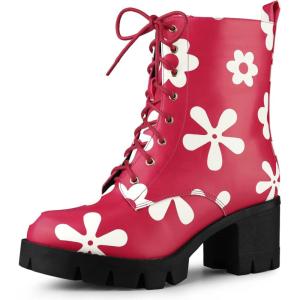 imageAllegra K Womens Printed Platform Round Toe Lace Up Chunky Heel Combat BootsDark Pink