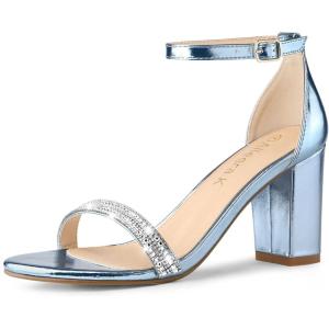imageAllegra K Womens Rhinestone Ankle Strap Chunky Heels SandalsBlue