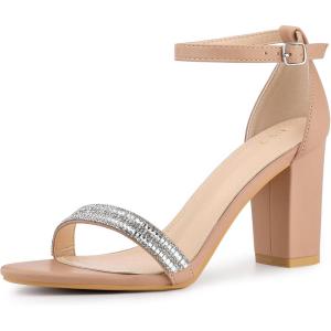 imageAllegra K Womens Rhinestone Ankle Strap Chunky Heels SandalsNude