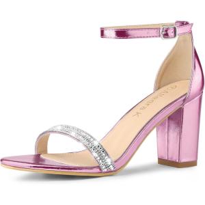 imageAllegra K Womens Rhinestone Ankle Strap Chunky Heels SandalsPink