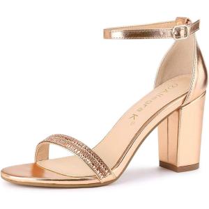 imageAllegra K Womens Rhinestone Ankle Strap Chunky Heels SandalsRose Gold