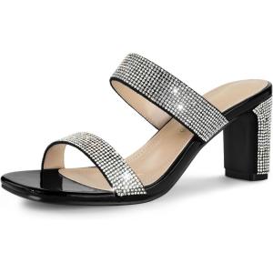 imageAllegra K Womens Rhinestone Chunky Heel Slide Heel SandalsBlack