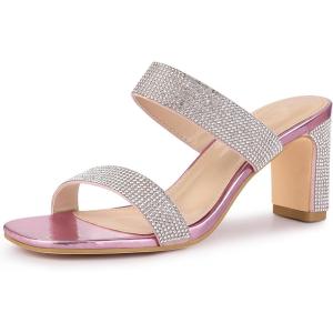 imageAllegra K Womens Rhinestone Chunky Heel Slide Heel SandalsPink