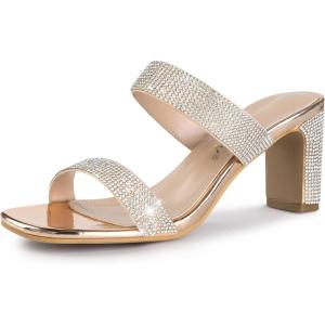 imageAllegra K Womens Rhinestone Chunky Heel Slide Heel SandalsRose Gold