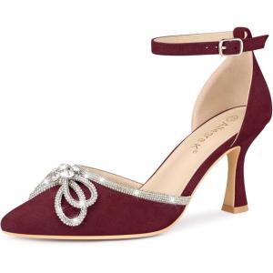 imageAllegra K Womens Rhinestones Bow Ankle Strap Stiletto Heel Sandals PumpsBurgundy