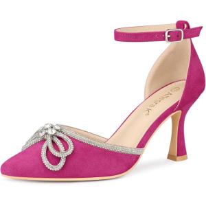 imageAllegra K Womens Rhinestones Bow Ankle Strap Stiletto Heel Sandals PumpsHot Pink