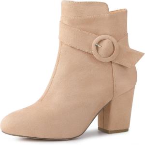 imageAllegra K Womens Round Toe Block Heel Boots Ankle BootiesNude